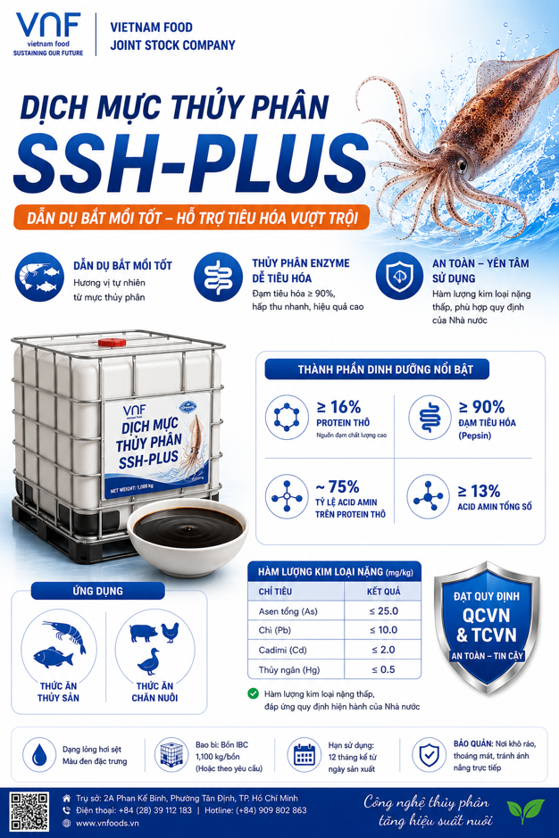 Vietnam Food Joint Stock Company (VNF) develops SSH-PLUS hydrolyzed squid liquid to replace imported squid liver products